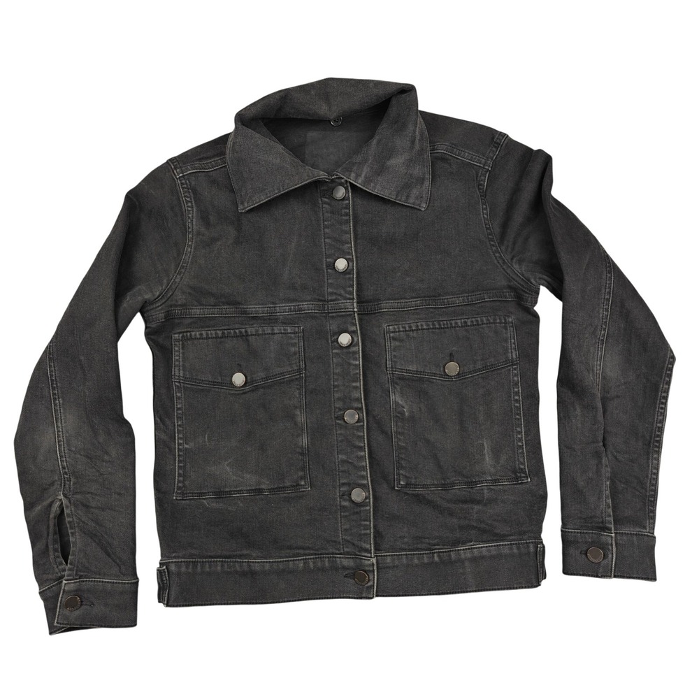AllSaints Jacket Womens 10 Gray Zoe Denim Button Front Collared Pockets Short